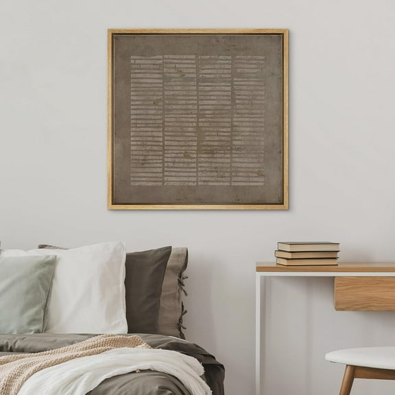 PixonSign Framed Canvas Wall Art Geometric Minimal Retro Line Pattern Print Abstract Fine Art Decorative Artwork Boho Relax/Zen Nordic for Living Room, Bedroom, Office - 24"x24" Natural