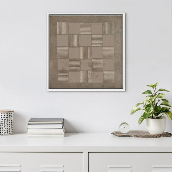 PixonSign Framed Canvas Wall Art Geometric Square Line Grunge Pattern Print Abstract Fine Art Alternative Decorative Dark Minimal Artwork for Living Room, Bedroom, Office - 16"x16" White