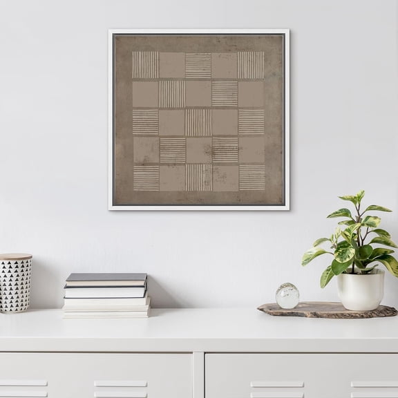 PixonSign Framed Canvas Wall Art Geometric Square Line Grunge Pattern Print Abstract Fine Art Alternative Decorative Dark Minimal Artwork for Living Room, Bedroom, Office - 16"x16" White