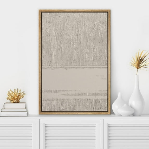 PixonSign Framed Canvas Wall Art Gray Tan Rustic Color Block Field Abstract Print Minimalism Contemporary Nordic Relax/Calm Decoration for Living Room, Bedroom, Office - 16"x24" Natural