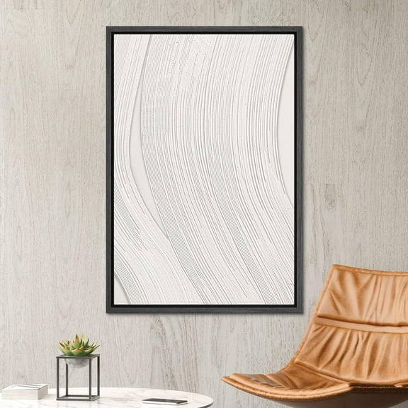 PixonSign Framed Canvas Wall Art Gray & White Paint Stroke Collage Abstract Print Minimalism Contemporary Nordic Relax/Calm Decoration for Living Room, Bedroom, Office - 16"x24" Black