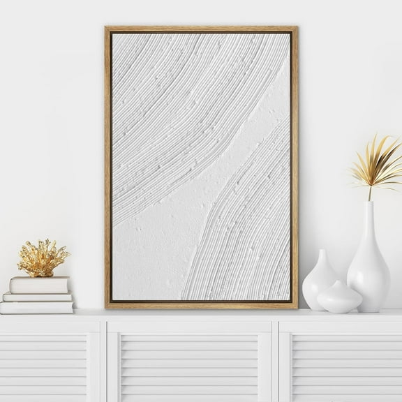 PixonSign Framed Canvas Wall Art Gray White Paint Stroke Stripe Circles Abstract Print Minimalism Contemporary Nordic Relax/Calm Decoration for Living Room, Bedroom, Office - 16"x24" Natural