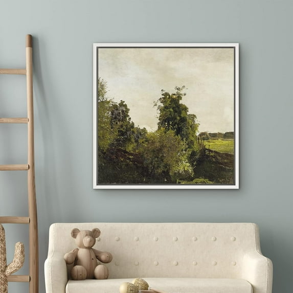 PixonSign Framed Canvas Wall Art Green Forest Plant Tree Overgrowth Field Print Nature Wilderness Fine Art Farmhouse/Country Minimal Artwork for Living Room, Bedroom, Office - 24"x24" White