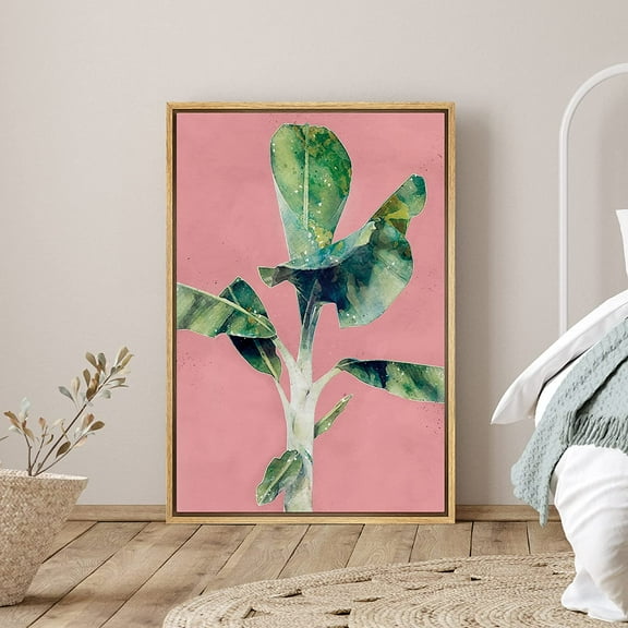 PixonSign Framed Canvas Wall Art Green Leaves Plant Botanical Illustrations Canvas Prints Modern Art Nature Wall Decor for Living Room Bedroom Office - 24"x36" Natural