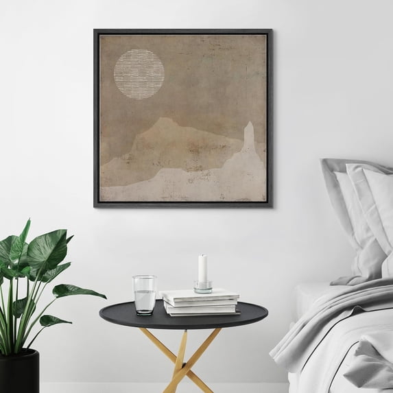 PixonSign Framed Canvas Wall Art Grunge Dark Brown Minimal Landscape Print Abstract Fine Art Decorative Artwork Boho Relax/Zen Nordic for Living Room, Bedroom, Office - 24"x24" Black
