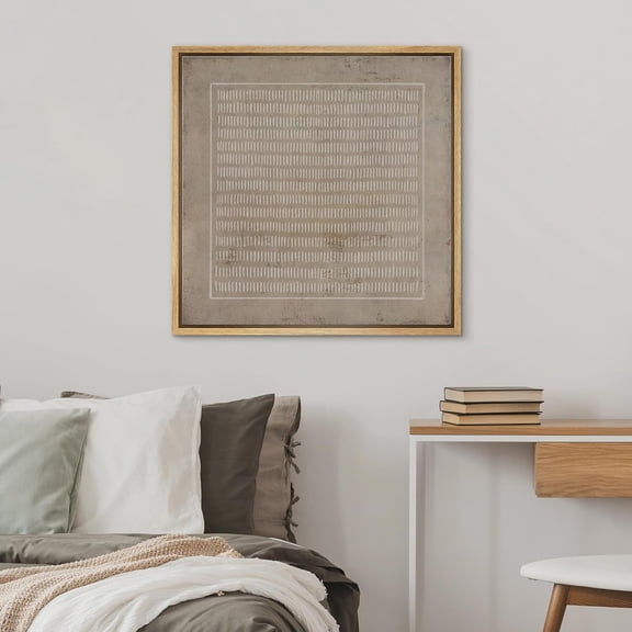 PixonSign Framed Canvas Wall Art Grunge Pastel Geometric Line Collage Print Abstract Fine Art Decorative Artwork Boho Relax/Zen Nordic for Living Room, Bedroom, Office - 24"x24" Natural
