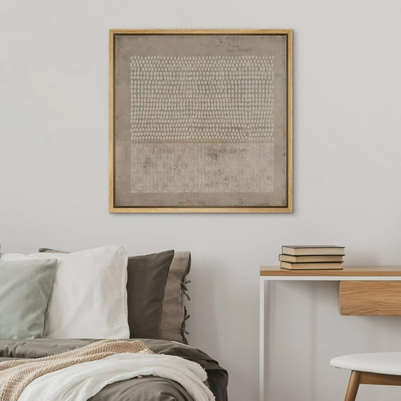 PixonSign Framed Canvas Wall Art Gunge Dark Pastel Geometric Pattern Print Abstract Fine Art Decorative Artwork Boho Relax/Zen Nordic for Living Room, Bedroom, Office - 24"x24" Natural