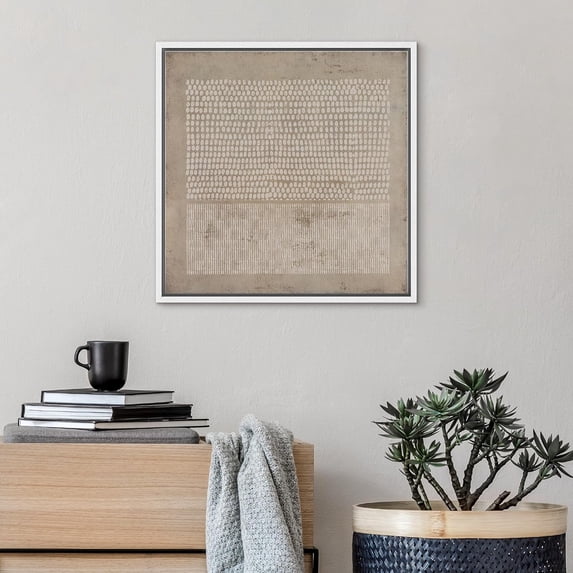 PixonSign Framed Canvas Wall Art Gunge Dark Pastel Geometric Pattern Print Abstract Fine Art Decorative Artwork Boho Relax/Zen Nordic for Living Room, Bedroom, Office - 16"x16" White