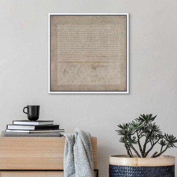 PixonSign Framed Canvas Wall Art Gunge Dark Pastel Geometric Pattern Print Abstract Fine Art Decorative Artwork Boho Relax/Zen Nordic for Living Room, Bedroom, Office - 16"x16" White