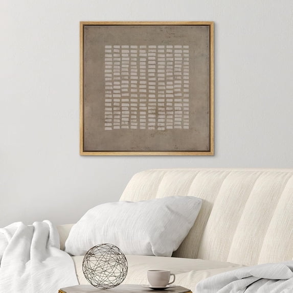 PixonSign Framed Canvas Wall Art Mid-Century Geometric Line Pattern Print Abstract Fine Art Decorative Artwork Boho Relax/Zen Nordic for Living Room, Bedroom, Office - 16"x16" Natural