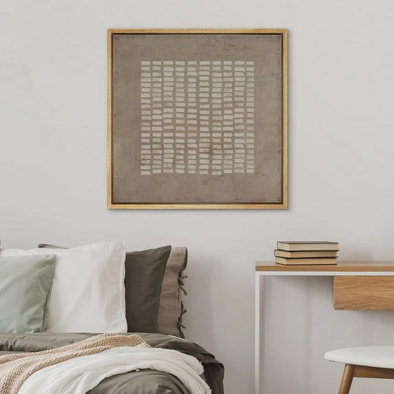 PixonSign Framed Canvas Wall Art Mid-Century Geometric Line Pattern Print Abstract Fine Art Decorative Artwork Boho Relax/Zen Nordic for Living Room, Bedroom, Office - 24"x24" Natural