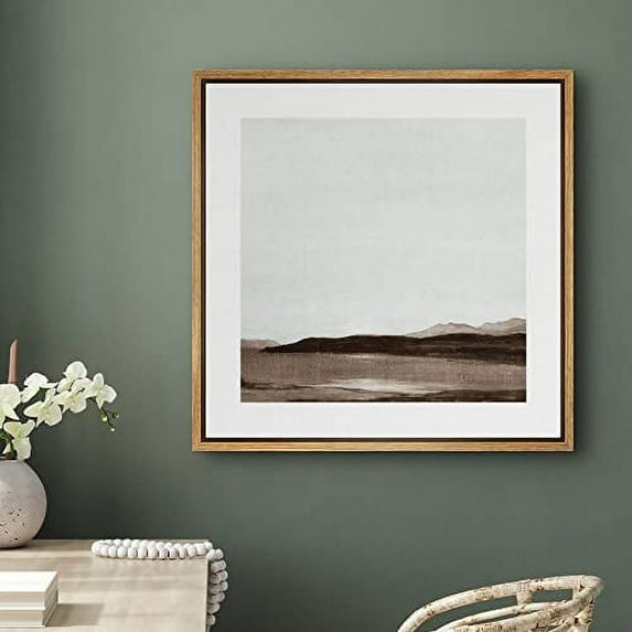 PixonSign Framed Canvas Wall Art Minimalist Abstract Mountain Landscape View Print Nature Wilderness Fine Art Farmhouse/Country Minimal Artwork for Living Room, Bedroom, Office - 16"x16" Natural