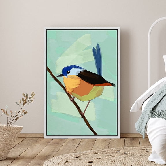 PixonSign Framed Canvas Wall Art Orange and Black Finch Bird Portrait Print Animals Wildlife Digital Art Modern Art Rustic Wall Decor for Living Room, Bedroom, Office - 24"x36" White