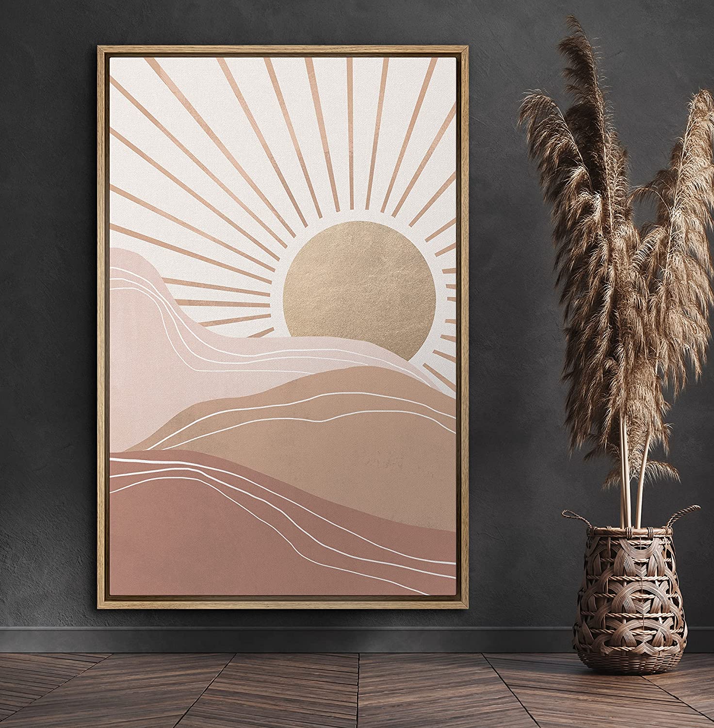 PixonSign Framed Canvas Wall Art Shining Sun over Mountain Abstract ...