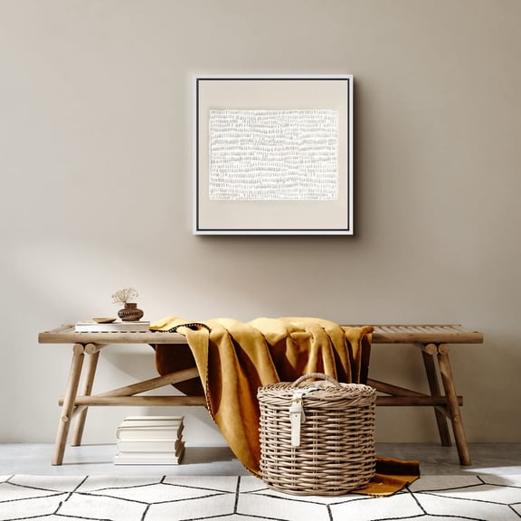 PixonSign Framed Canvas Wall Art Tan & White Grunge Geometric Line Pattern Print Abstract Fine Art Decorative Artwork Boho Relax/Zen Nordic for Living Room, Bedroom, Office - 16"x16" White