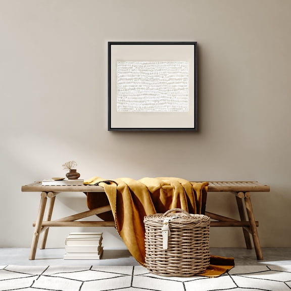 PixonSign Framed Canvas Wall Art Tan & White Grunge Geometric Line Pattern Print Abstract Fine Art Decorative Artwork Boho Relax/Zen Nordic for Living Room, Bedroom, Office - 24"x24" Black