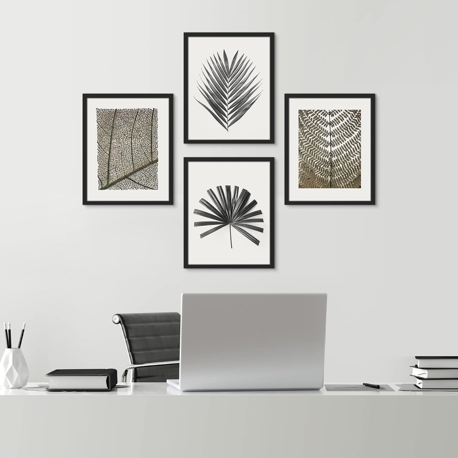 PixonSign Framed Duotone Tropical Forest Plant Leaf Wall Art, Set of 4