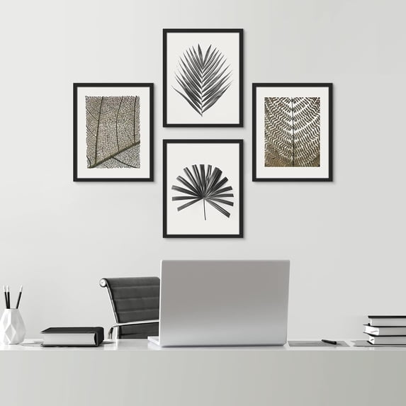 PixonSign Framed Duotone Tropical Forest Plant Leaf Wall Art, Set of 4 Collage Nature Garden Wall Decor Prints, Leaves Texture Shadow Wall Décor, Rustic Home Artwork - 11"x14" Black