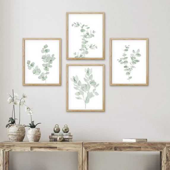 PixonSign Framed Green Forest Leaf Variety Wall Art, Set of 4 Nature Wilderness Wall Decor Prints, Botanical Floral Wall Décor, Adhesive Canvas Poster, Modern Art Decorative - 11"x14" Natural