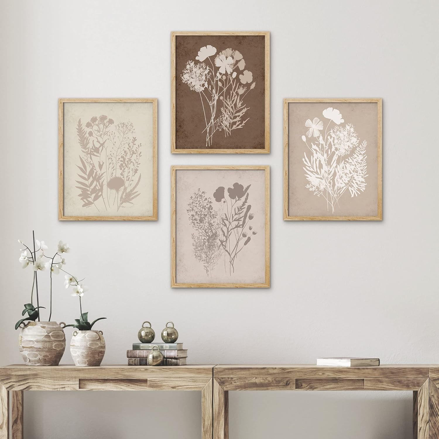 PixonSign Framed Grunge Forest Flower Bouquet Wall Art, Set of 4 Nature Wilderness Wall Prints, Botanical Floral Wall Décor, Wildflower Shadow Digital Modern Canvas Poster Set - 8"x10" Natural - Walmart.com