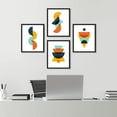 thumbnail image 1 of PixonSign Framed Mid-Century Modern Vintage Bright Polygon Shapes Wall Art, Set of 4 Abstract Geometric Wall Decor Prints, Nature Wall Artwork for Living Room, Bedroom, Office - 12"x16" Black, 1 of 5