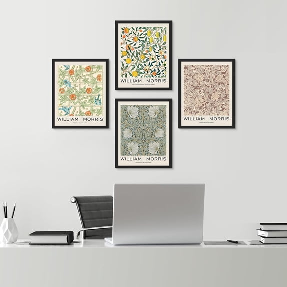 PixonSign Framed Posters William Morris Abstract Floral Patterns Prints, Set of 4 Country Farmhouse Vintage Flower Wall Décor, Adhesive Canvas Wall Art, Modern Home Artwork - 11"x14" Black