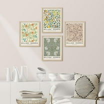 PixonSign Framed Posters William Morris Abstract Floral Patterns Prints, Set of 4 Country Farmhouse Vintage Flower Wall Décor, Adhesive Canvas Wall Art, Modern Home Artwork - 11"x14" Natural