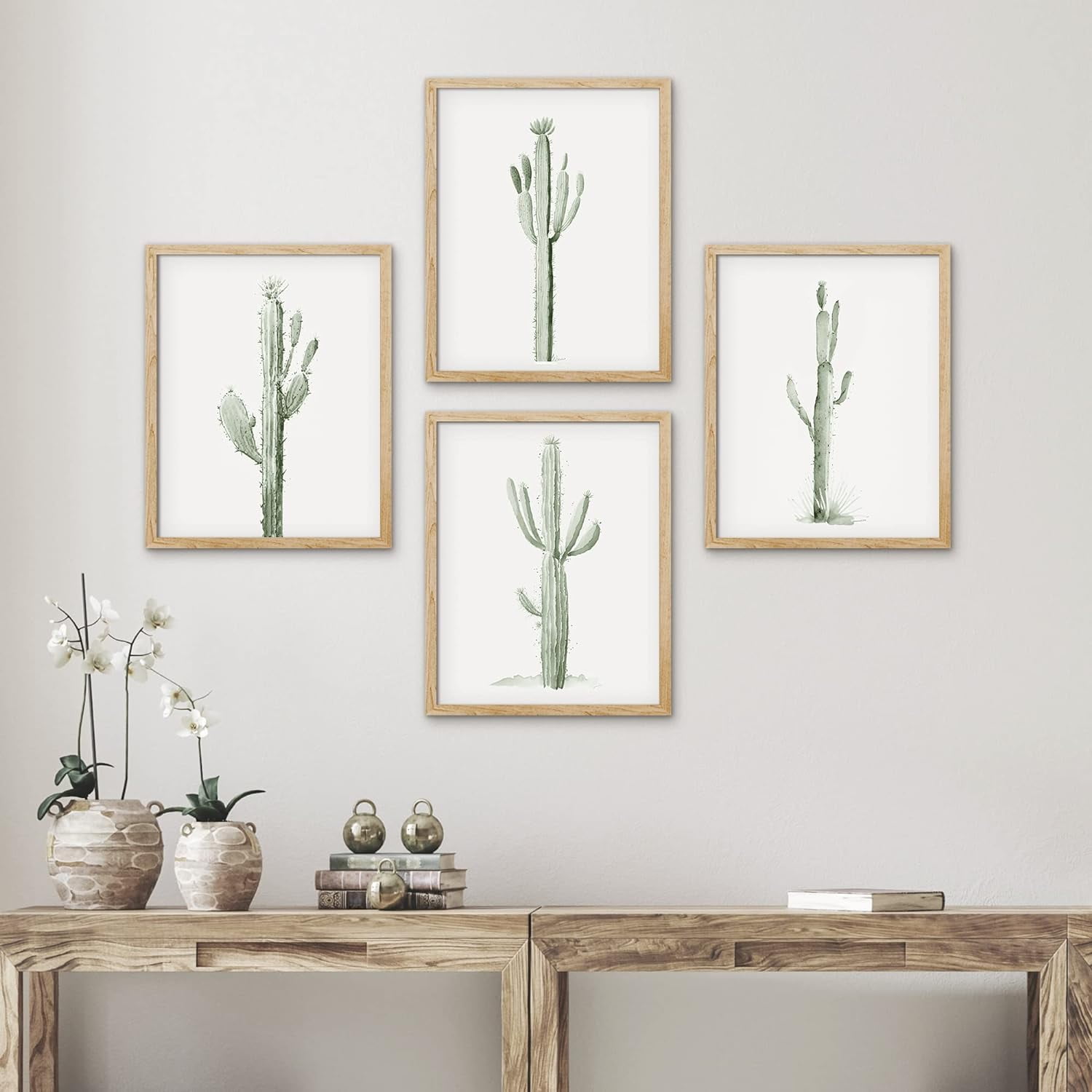 PixonSign Framed Southwest Saguaro Desert Cactus Wall Art, Set of 4