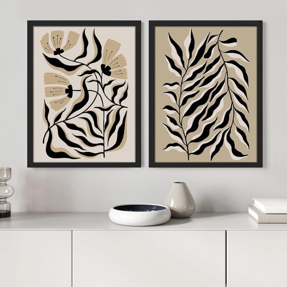 PixonSign Framed Wall Art Abstract Botanical Line Floral and Foliage Posters, Set of 2 Wildflowers Modern Art Boho Illustrations Wall Decor, Adhesive Canvas Prints for Home Decor - 12"x16" Black