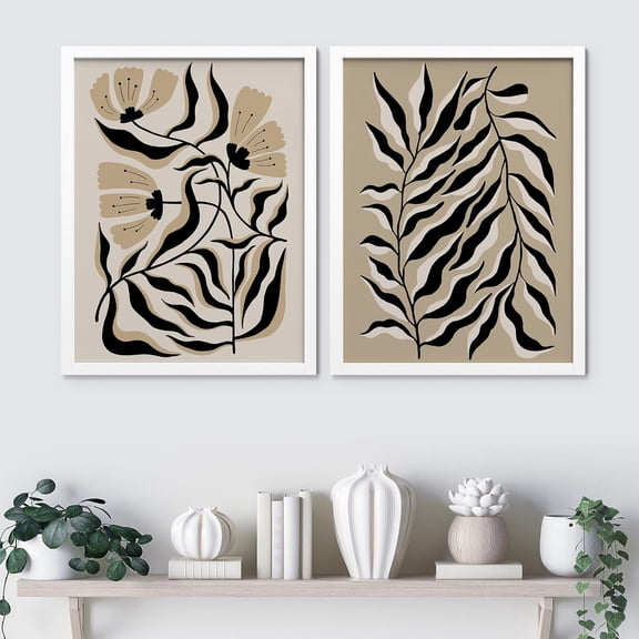 PixonSign Framed Wall Art Abstract Botanical Line Floral and Foliage Posters, Set of 2 Wildflowers Modern Art Boho Illustrations Wall Decor, Adhesive Canvas Prints for Home Decor - 8"x10" White