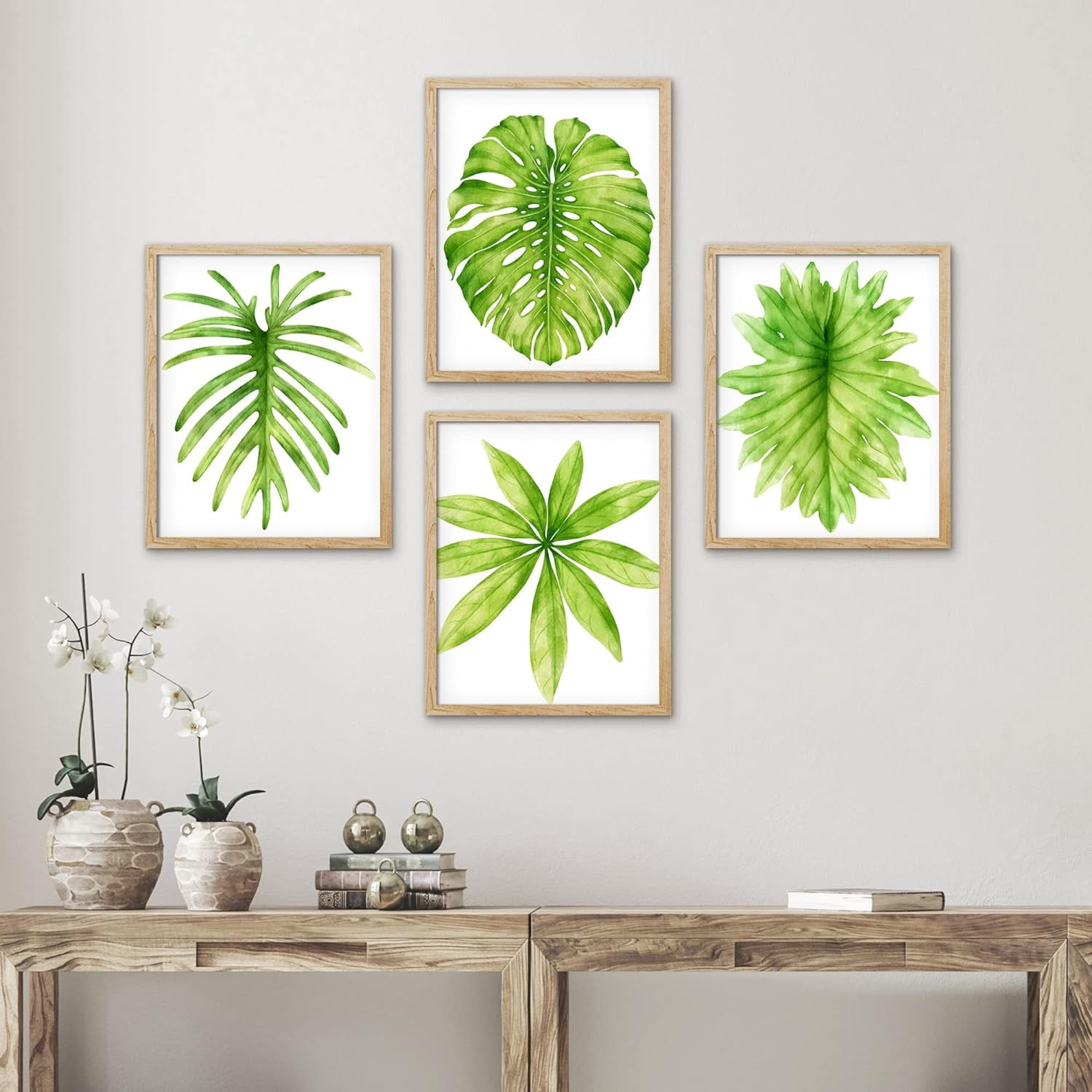 PixonSign Framed Wall Art Adhesive Canvas Poster Set of 4 Vibrant Green ...