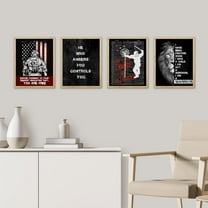 PixonSign Framed Wall Art, American Flag Lion Inspirational Print, Adhesive Canvas Posters, Set of 4 Boy's Bedroom Illustration Wall Decor Prints, Contemporary Wall Décor - 8"x10" Natural