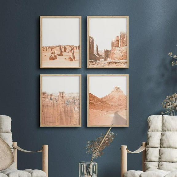 PixonSign Framed Wall Art Arizona Desert Valley Southwest Prints, Set of 4 Red Grand Canyon Wall Decor Arts, Nature Photo Wall Décor, Adhesive Canvas Poster, Modern Home Artwork - 11"x14" Natural