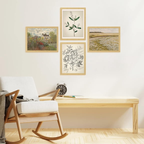 PixonSign Framed Wall Art, Autumn Spring Rustic Flower Landscape Poster, Classic Vintage Retro Illustrations Prints, Home Decor Multicolor for Living Room, Bedroom, Bathroom - 11"x14" Natural