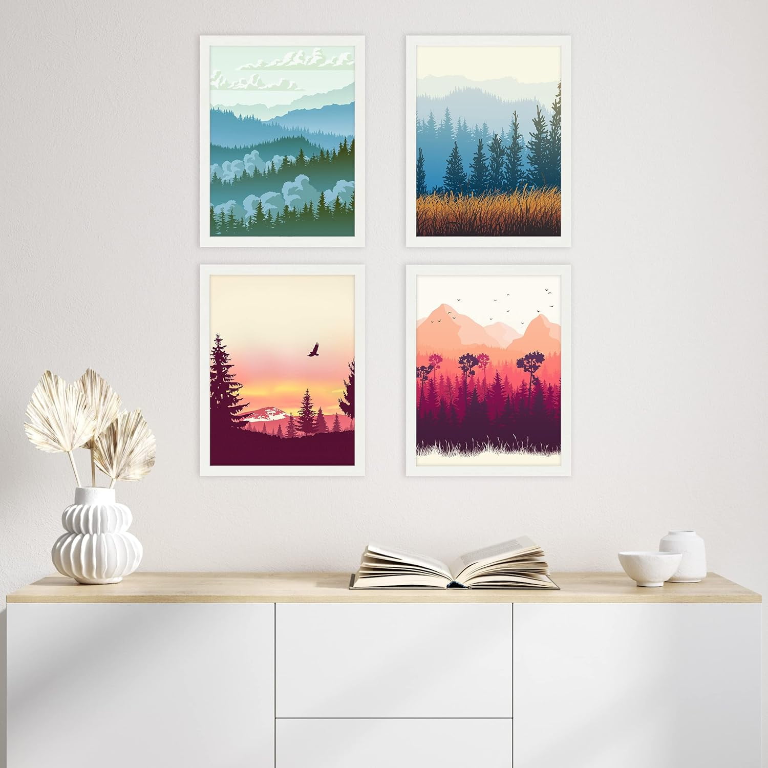 PixonSign Framed Wall Art Autumn Summer Forest Mountain Landscape ...