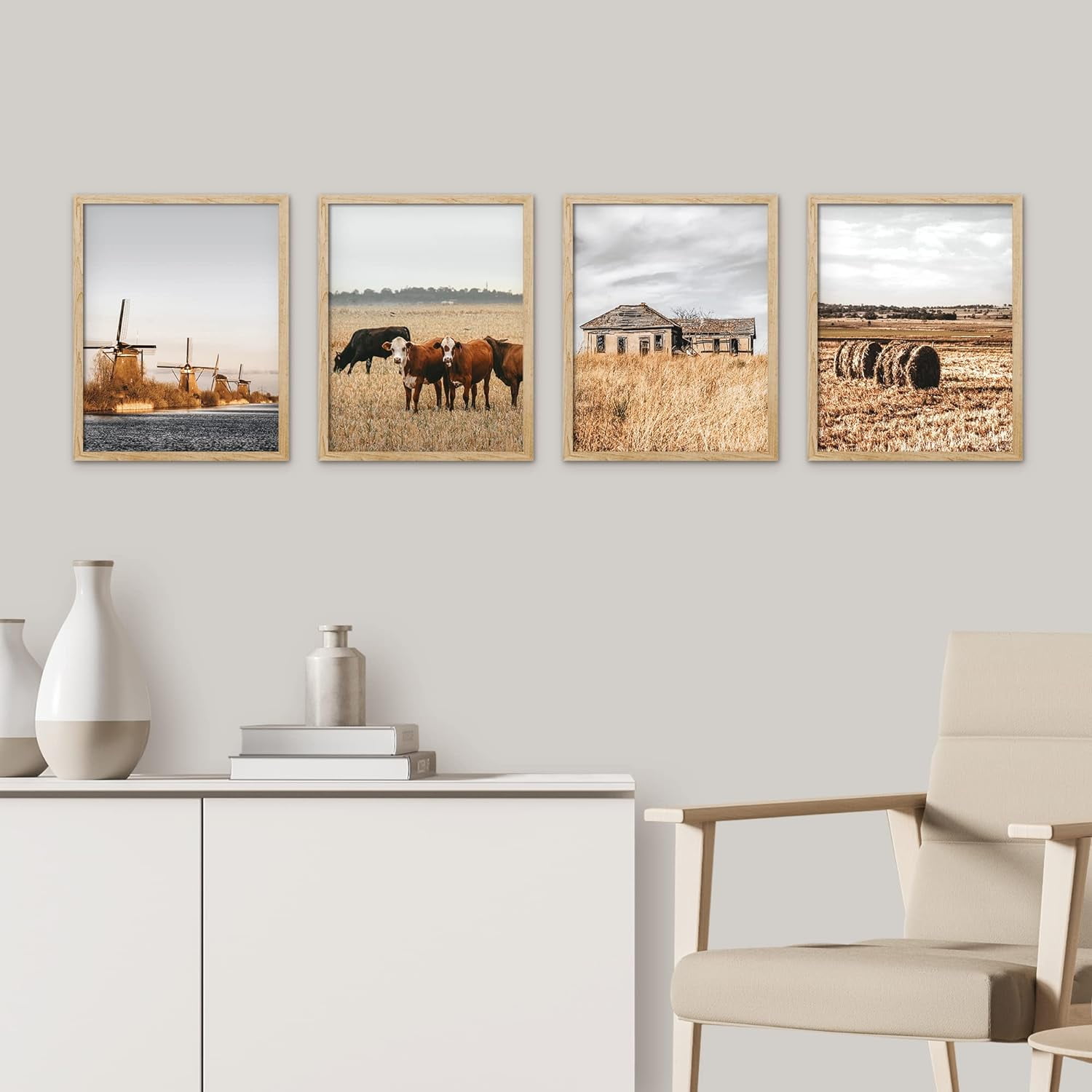 PixonSign Framed Wall Art Autumn Texas Farm Prints, Set of 4 Animals ...