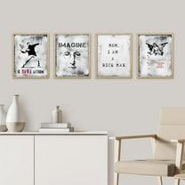 PixonSign Framed Wall Art, Banksy Style Grunge Typography Posters, Set of 4 Boy's Bedroom Illustration Wall Decor Prints, Multicolor Contemporary Wall Décor for Bedroom, Office - 8"x10" Natural