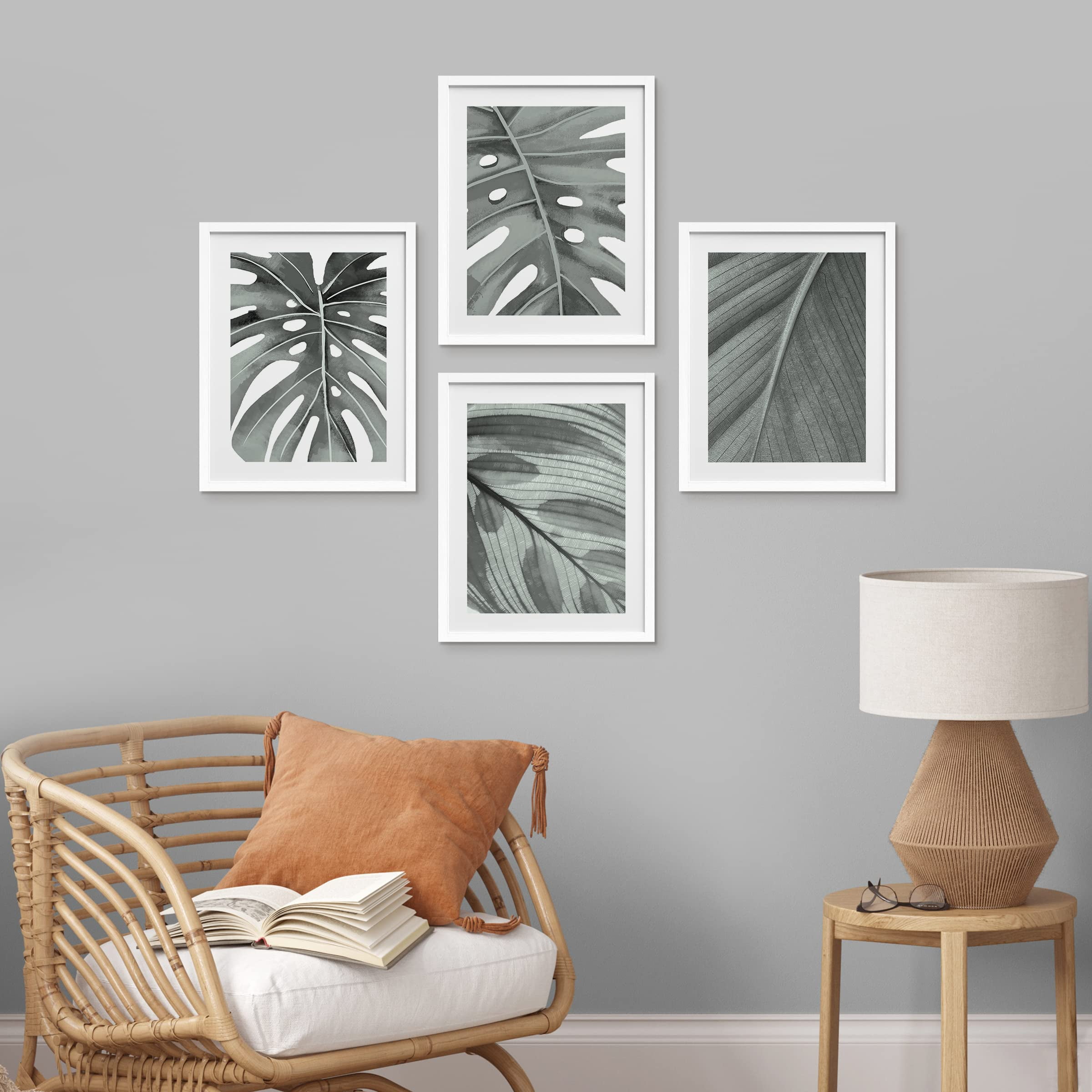 PixonSign Framed Wall Art Black and Gray Tropical Jungle Palm Leaf ...
