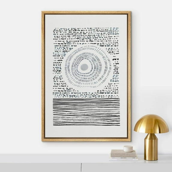 PixonSign Framed Wall Art Black & White Circle Polygon Landscape Abstract Geometric Paintings Minimalism Modern Art Decorative Boho Canvas Prints Fine Art for Rooms - 24"x36"x3 Natural