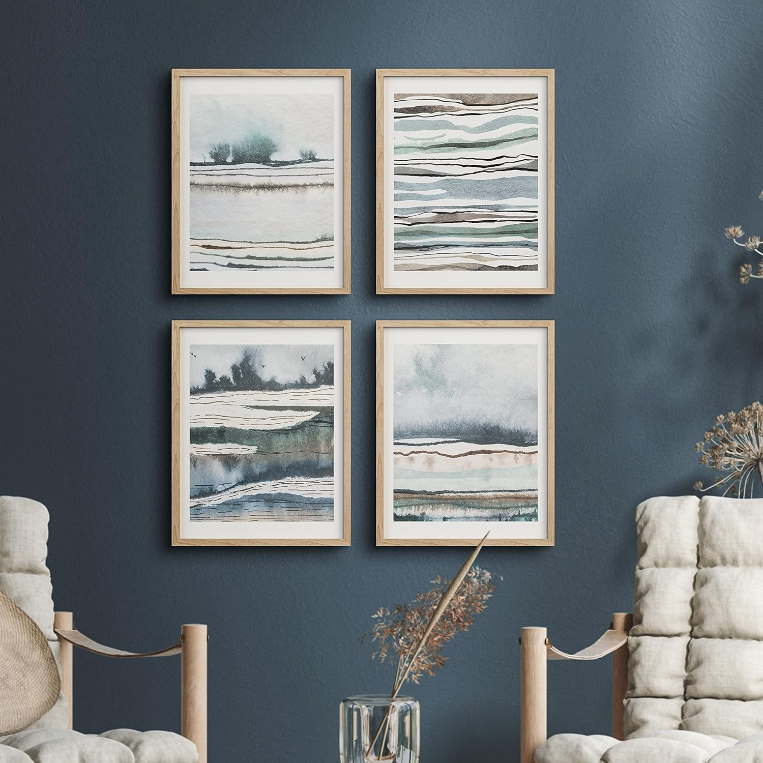 PixonSign Framed Wall Art Blue Pastel Paint Stroke Landscapes Prints ...