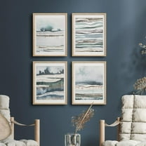 PixonSign Framed Wall Art Blue Pastel Paint Stroke Landscapes Prints, Set of 4 Abstract Shapes Wall Decor Arts, Colorful Wall Décor, Adhesive Canvas Poster, Modern Home Artwork - 11"x14" Natural