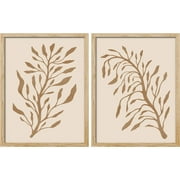 PixonSign Framed Wall Art Botanical Elegance Neutral Toned Leaf Posters, Set of 2 Nature Wilderness Duotone Illustrations Wall Decor, Adhesive Canvas Prints for Home Decor - 11"x14" Natural
