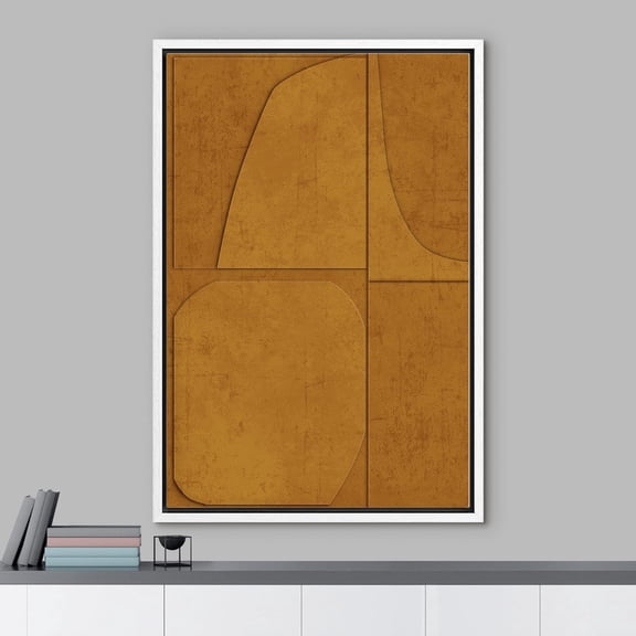 PixonSign Framed Wall Art Brown Geometric Polygon Mid-Century Landscape Abstract Shape Paintings Minimalism Modern Art Decor Contemporary Canvas Prints Fine Art for Rooms - 24"x36" White