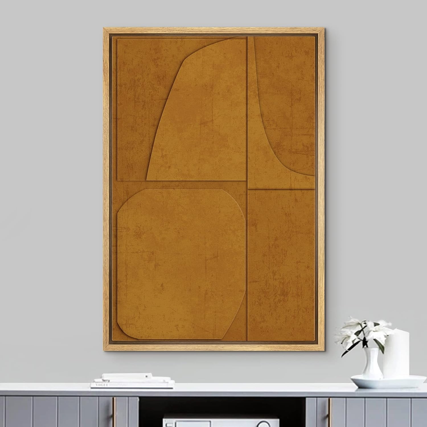 PixonSign Framed Wall Art Brown Geometric Polygon MidCentury Landscape