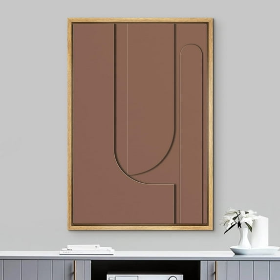 PixonSign Framed Wall Art Brown Mid-Century Geometry Polygon Landscape Abstract Geometric Paintings Minimalism Modern Art Decor Contemporary Canvas Prints Fine Art for Rooms - 24"x36" Natural
