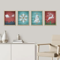 PixonSign Framed Wall Art Christmas Celebrations & Holidays Posters, Set of 4 White Tree, Snowflakes, Deer Illustrations Wall Decor, Adhesive Canvas Prints for Home Decor - 11"x14" Natural