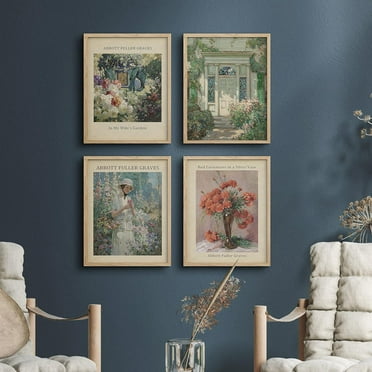 PixonSign Framed Wall Art Classic Retro Flower Plant Bouquet Posters, Set of 4 Floral Botanical Renaissance Canvas Prints, Nature Wilderness Wall Décor for Home Decor - 11"x14" Natural