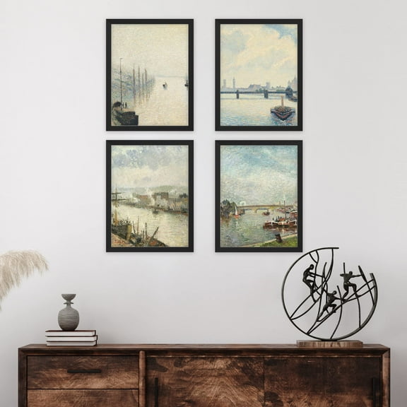PixonSign Framed Wall Art Classic Vintage Sailboats, Set of 4 Ocean Sea Ship Wall Decor Arts, Retro Landscape Wall Décor, Adhesive Canvas Poster, Modern Home Artwork - 11"x14" Black