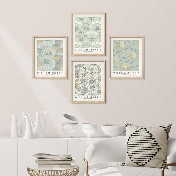 PixonSign Framed Wall Art Classic William Morris Floral Pattern Prints, Set of 4 Nature Flowers Fine Arts, Country/Farmhouse Wall Décor, Vintage Posters for Home Decor -