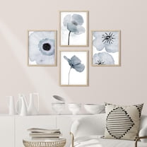 PixonSign Framed Wall Art Close Up Pastel Blue Magnolia Flower Duo Prints, Set of 4 Nature Wildernes Paintings, Minimalism Wall Décor, Adhesive Canvas Poster for Home Decor -